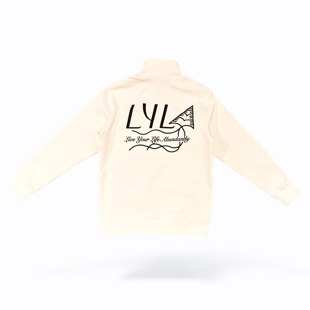 Cream Lux Patched Quarter Zip Sweater
