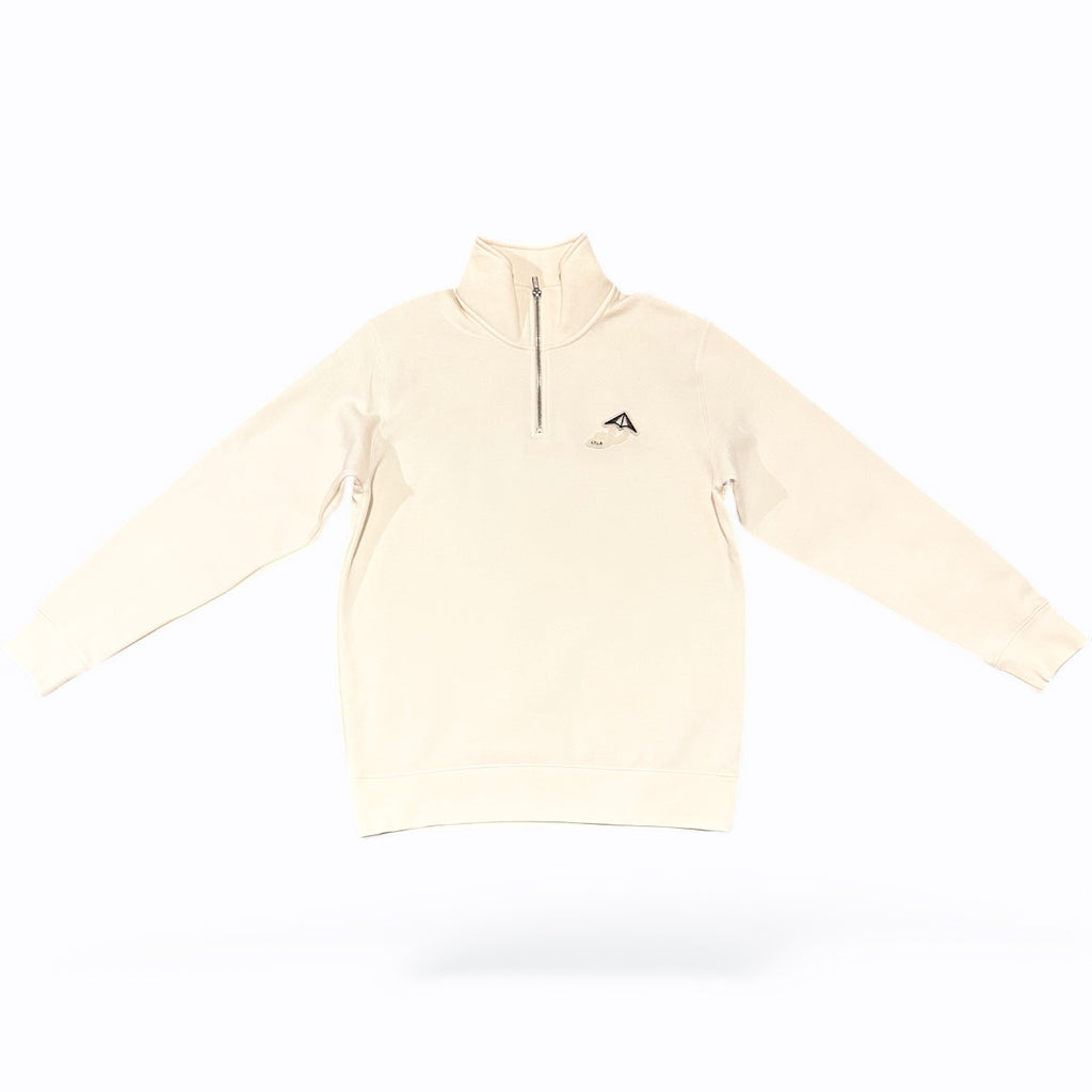 Cream Lux Patched Quarter Zip Sweater