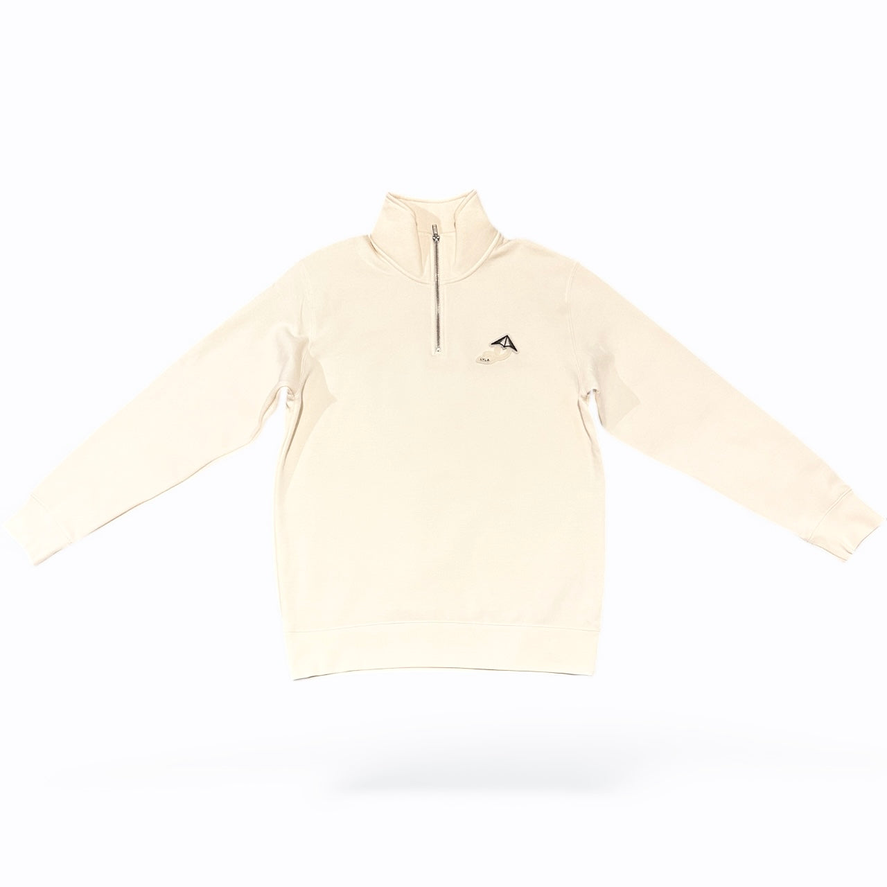 Cream Lux Patched Quarter Zip Sweater