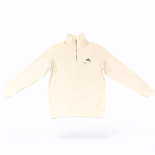Cream Lux Patched Quarter Zip Sweater