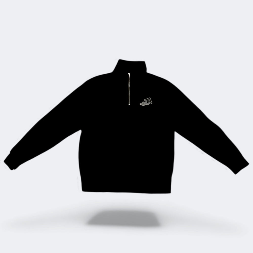 Black Lux Patched Quarter Zip Sweater