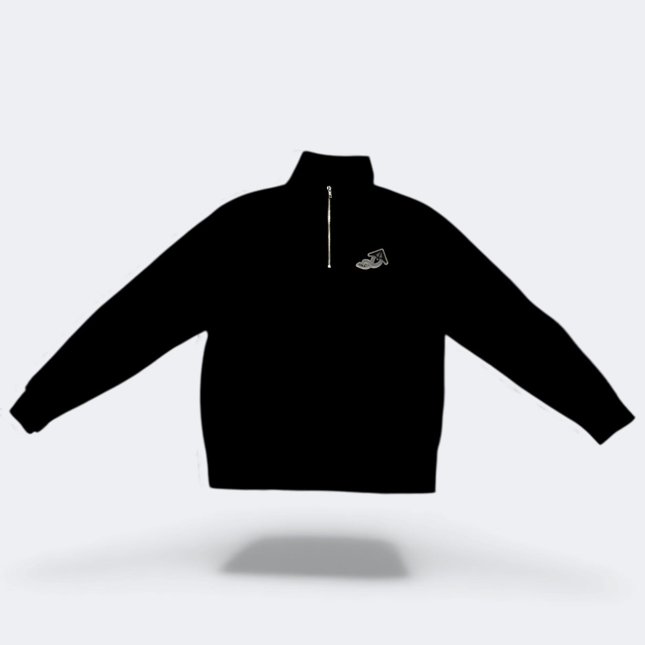 Black Lux Patched Quarter Zip Sweater