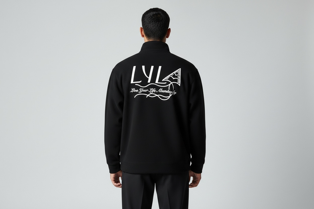 Black Lux Patched Quarter Zip Sweater