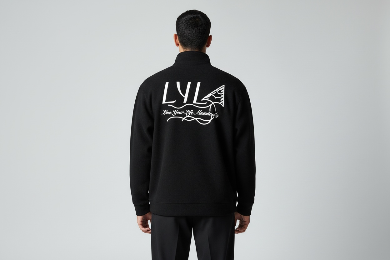 Black Lux Patched Quarter Zip Sweater